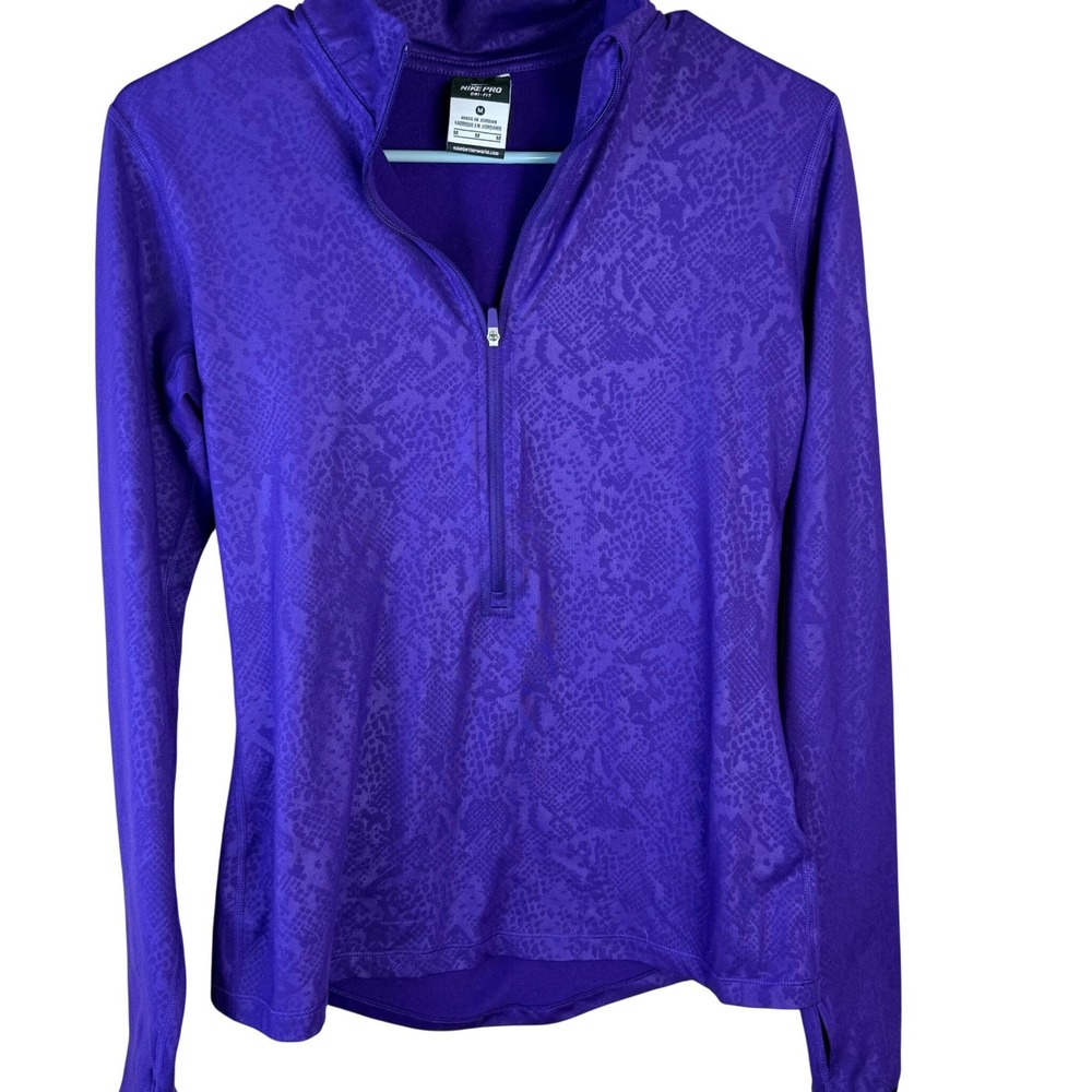 Nike Pro Dri-FIT Womens Purple Snakeskin Quarter Zip Pullover Thumbholes‎ Medium
